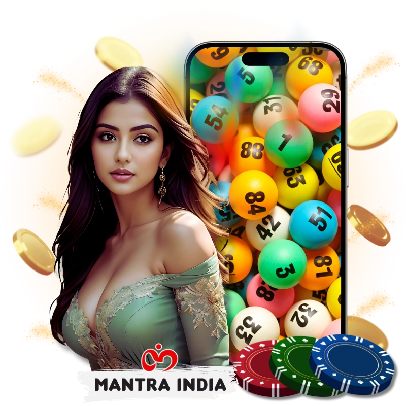 mantra rd service with indian model and mobile wth lottery balls and coins